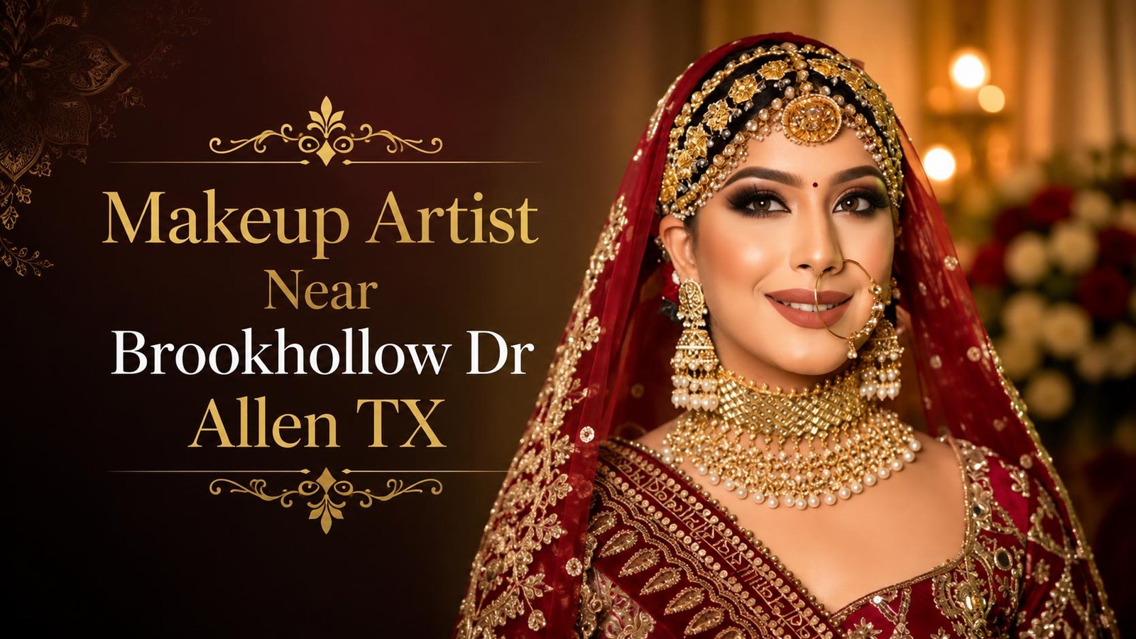 Makeup artist near Brookhollow Dr in Allen TX showcasing luxury Indian bridal makeup