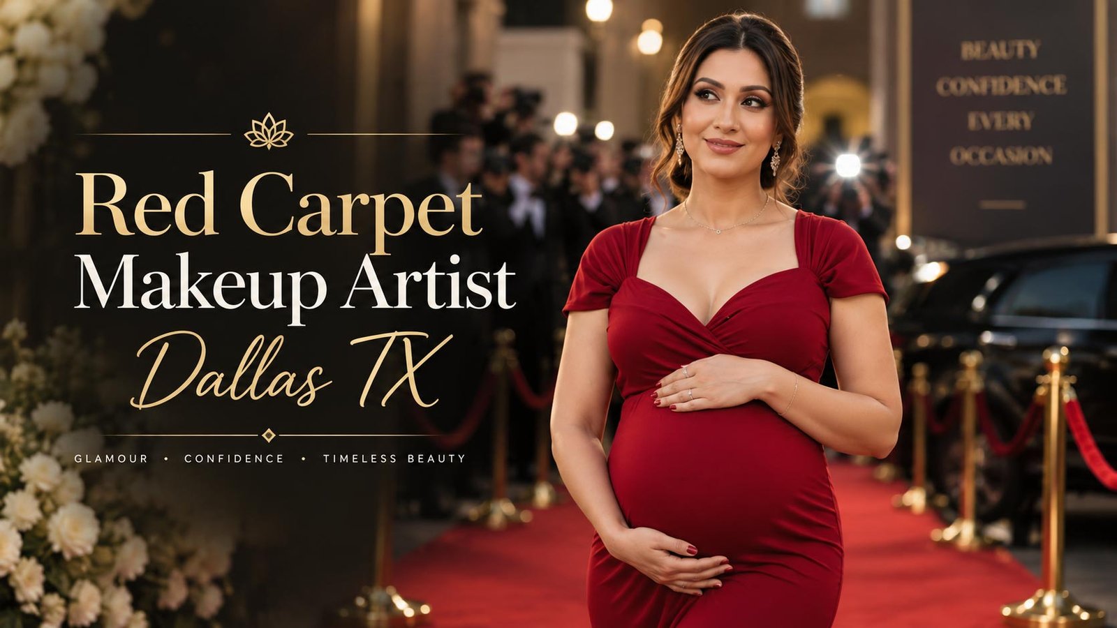 Red carpet makeup artist in Dallas TX creating a glamorous professional beauty look